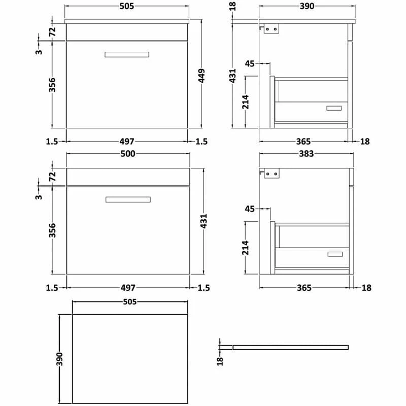 Nuie Athena Wall Hung 1-Drawer Vanity Unit And Worktop 500mm Wide - Natural Oak 8 Nuie Athena Wall Hung 1-Drawer Vanity Unit And Worktop 500mm Wide - Natural Oak - Image 6