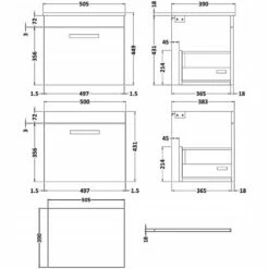 Nuie Athena Wall Hung 1-Drawer Vanity Unit And Worktop 500mm Wide - Gloss Grey -HEATANDPLUMB Sales nuie athena vanity unit ath011w 1