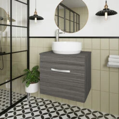 Nuie Athena Wall Hung 1-Drawer Vanity Unit And Worktop 500mm Wide - Gloss Grey -HEATANDPLUMB Sales nuie athena vanity unit ath011w 16