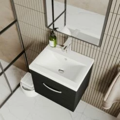 Nuie Athena Wall Hung 1-Drawer Vanity Unit With Basin-1 500mm Wide - Charcoal Black -HEATANDPLUMB Sales nuie athena vanity unit ath012a 10 2