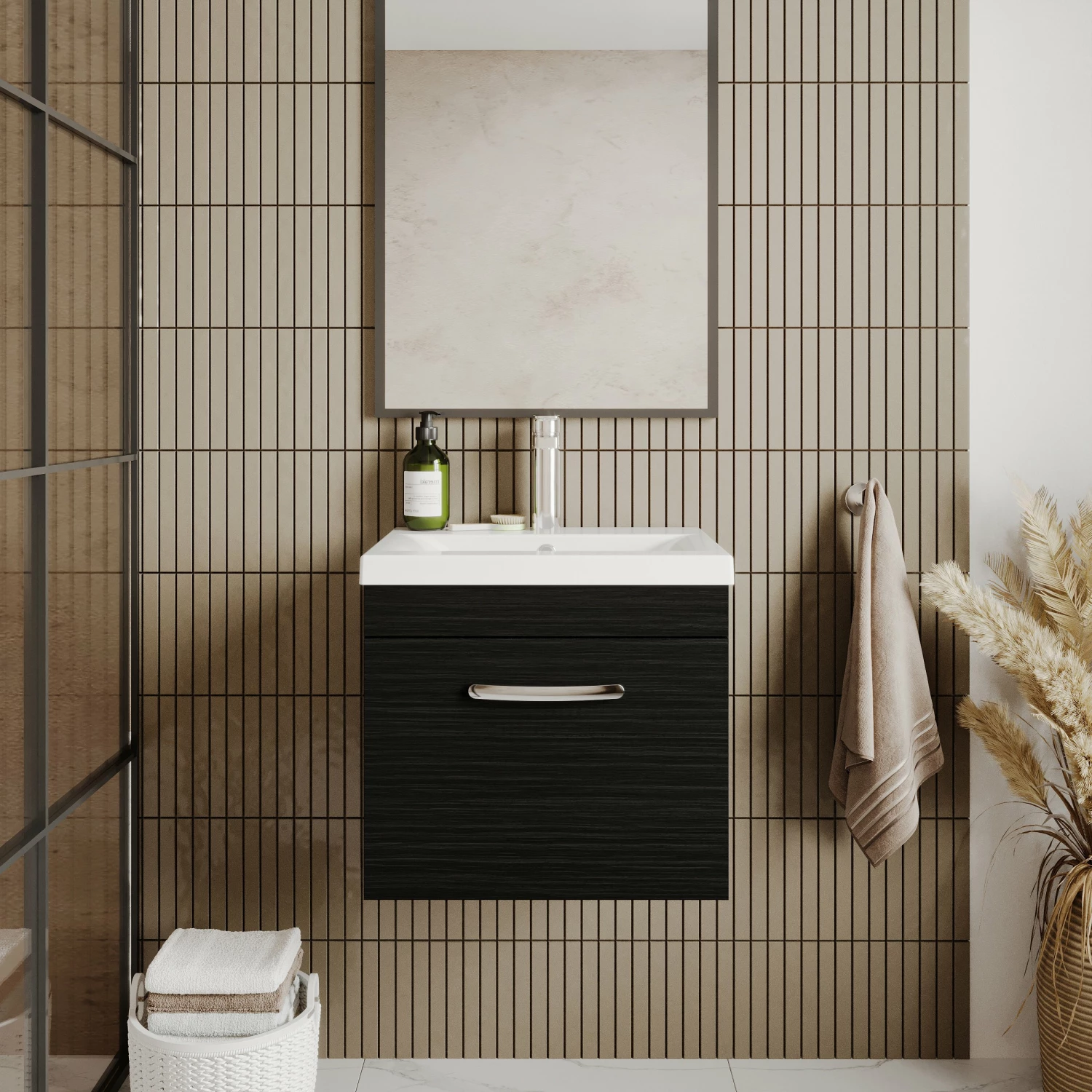 Nuie Athena Wall Hung 1-Drawer Vanity Unit With Basin-2 500mm Wide - Charcoal Black 7 Nuie Athena Wall Hung 1-Drawer Vanity Unit With Basin-2 500mm Wide - Charcoal Black - Image 5