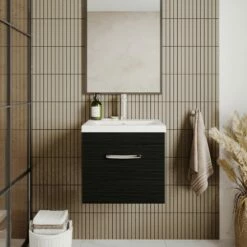 Nuie Athena Wall Hung 1-Drawer Vanity Unit With Basin-1 500mm Wide - Charcoal Black -HEATANDPLUMB Sales nuie athena vanity unit ath012a 8 2