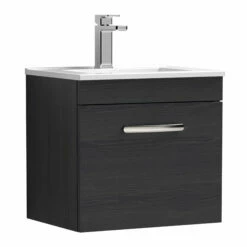 Nuie Athena Wall Hung 1-Drawer Vanity Unit With Basin-2 500mm Wide - Charcoal Black