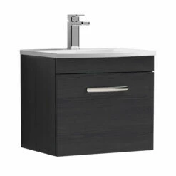 Nuie Athena Wall Hung 1-Drawer Vanity Unit With Basin-4 500mm Wide - Charcoal Black