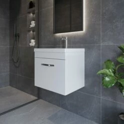 Nuie Athena Wall Hung 1-Drawer Vanity Unit With Basin-4 500mm Wide - Gloss White -HEATANDPLUMB Sales nuie athena vanity unit ath013a 1 1
