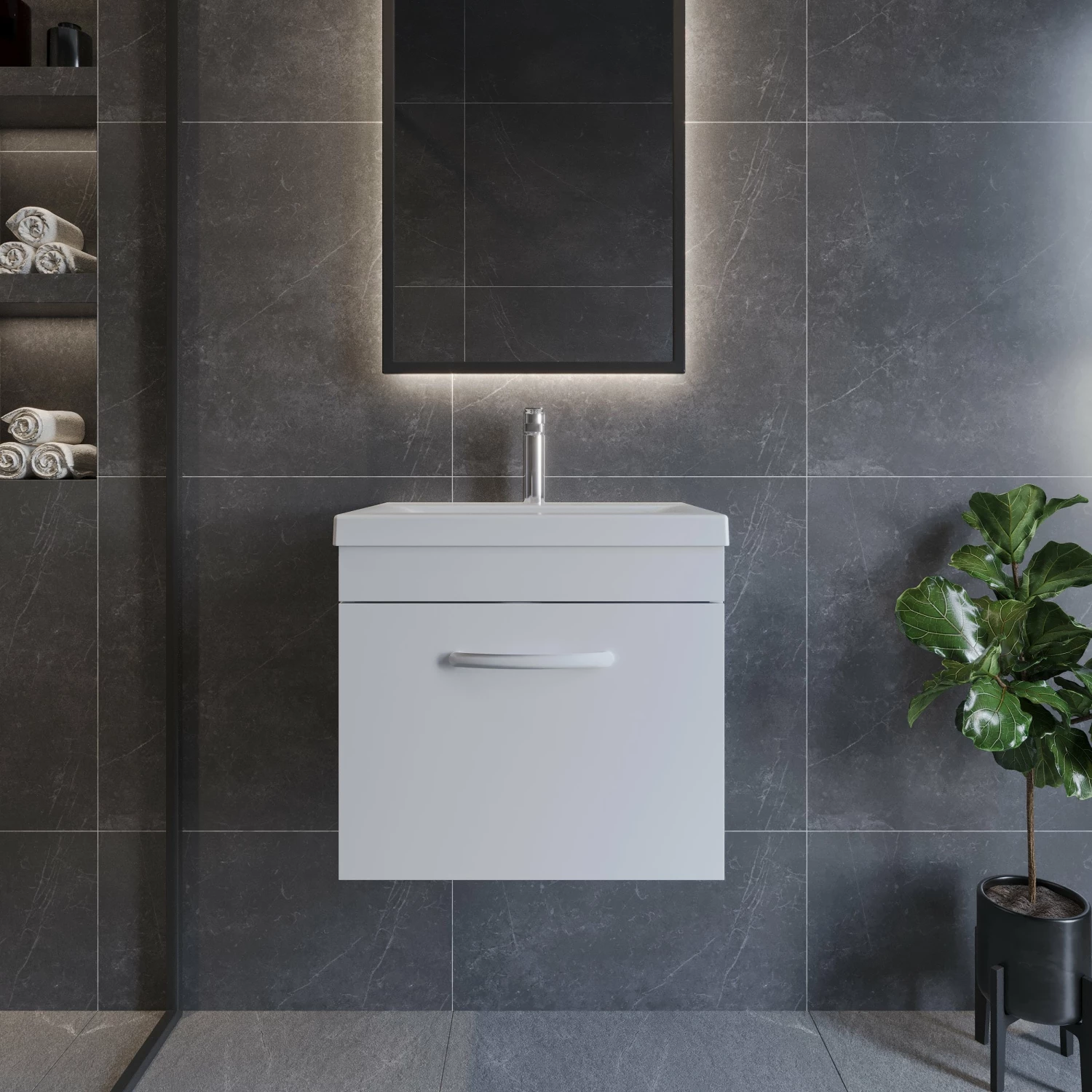 Nuie Athena Wall Hung 1-Drawer Vanity Unit With Basin-2 500mm Wide - Gloss White 3 Nuie Athena Wall Hung 1-Drawer Vanity Unit With Basin-2 500mm Wide - Gloss White