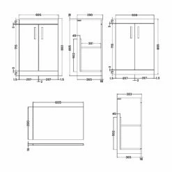Nuie Athena Floor Standing 2-Door Vanity Unit And Worktop 600mm Wide - Gloss White -HEATANDPLUMB Sales nuie athena vanity unit ath024w