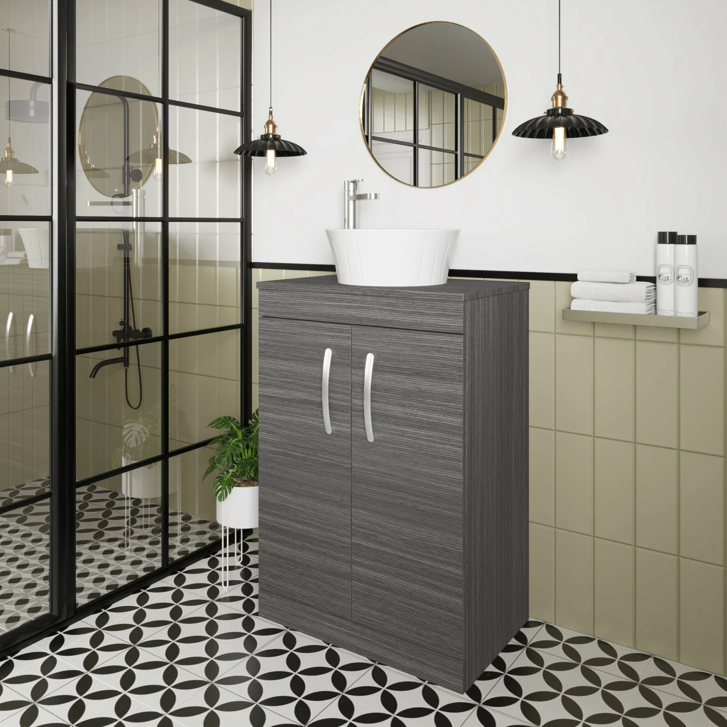 Nuie Athena Floor Standing 2-Door Vanity Unit And Worktop 600mm Wide - Charcoal Black 7 Nuie Athena Floor Standing 2-Door Vanity Unit And Worktop 600mm Wide - Charcoal Black - Image 5