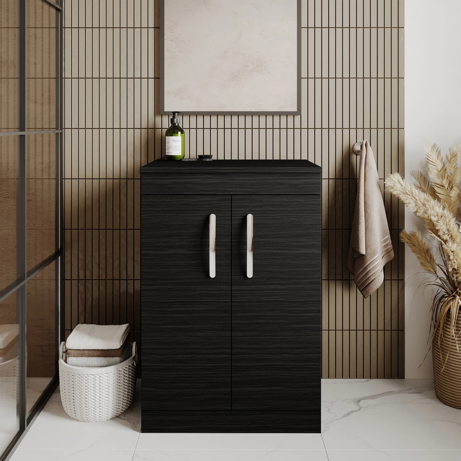 Nuie Athena Floor Standing 2-Door Vanity Unit And Worktop 600mm Wide - Charcoal Black 8 Nuie Athena Floor Standing 2-Door Vanity Unit And Worktop 600mm Wide - Charcoal Black - Image 6