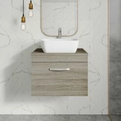 Nuie Athena Wall Hung 1-Drawer Vanity Unit With Grey Worktop 600mm Wide - Anthracite Woodgrain -HEATANDPLUMB Sales nuie athena vanity unit ath036w 3 1