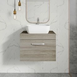 Nuie Athena Wall Hung 1-Drawer Vanity Unit With Sparkling White Worktop 600mm Wide - Natural Oak -HEATANDPLUMB Sales nuie athena vanity unit ath036w 3