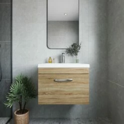 Nuie Athena Wall Hung 1-Drawer Vanity Unit With Basin-3 600mm Wide - Natural Oak -HEATANDPLUMB Sales nuie athena vanity unit ath038a 1 1
