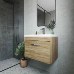 Nuie Athena Wall Hung 1-Drawer Vanity Unit With Basin-2 600mm Wide - Natural Oak -HEATANDPLUMB Sales nuie athena vanity unit ath038a 2 2