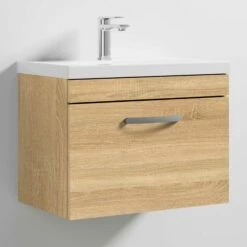 Nuie Athena Wall Hung 1-Drawer Vanity Unit With Basin-1 600mm Wide - Natural Oak -HEATANDPLUMB Sales nuie athena vanity unit ath038a