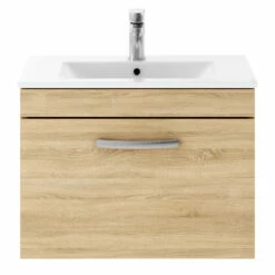 Nuie Athena Wall Hung 1-Drawer Vanity Unit With Basin-2 600mm Wide - Natural Oak -HEATANDPLUMB Sales nuie athena vanity unit ath038b 1