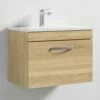 Nuie Athena Wall Hung 1-Drawer Vanity Unit With Basin-2 600mm Wide - Natural Oak -HEATANDPLUMB Sales nuie athena vanity unit ath038b