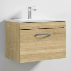 Nuie Athena Wall Hung 1-Drawer Vanity Unit With Basin-2 600mm Wide - Natural Oak