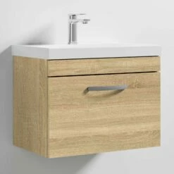 Nuie Athena Wall Hung 1-Drawer Vanity Unit With Basin-3 600mm Wide - Natural Oak -HEATANDPLUMB Sales nuie athena vanity unit ath038d