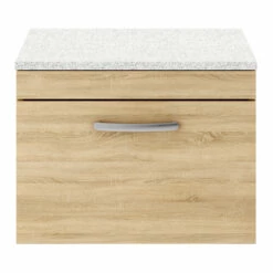 Nuie Athena Wall Hung 1-Drawer Vanity Unit With Sparkling White Worktop 600mm Wide - Natural Oak -HEATANDPLUMB Sales nuie athena vanity unit ath038lsw