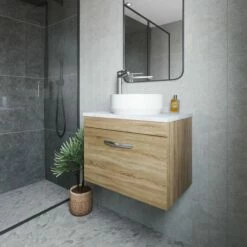 Nuie Athena Wall Hung 1-Drawer Vanity Unit With Grey Worktop 600mm Wide - Anthracite Woodgrain -HEATANDPLUMB Sales nuie athena vanity unit ath038lsw 4 1