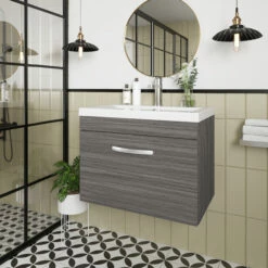 Nuie Athena Wall Hung 1-Drawer Vanity Unit With Basin-2 600mm Wide - Anthracite Woodgrain 11 Nuie Athena Wall Hung 1-Drawer Vanity Unit With Basin-2 600mm Wide - Anthracite Woodgrain -HEATANDPLUMB Sales nuie athena vanity unit ath039a 11