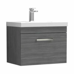 Nuie Athena Wall Hung 1-Drawer Vanity Unit With Basin-3 600mm Wide - Anthracite Woodgrain 12 Nuie Athena Wall Hung 1-Drawer Vanity Unit With Basin-3 600mm Wide - Anthracite Woodgrain -HEATANDPLUMB Sales nuie athena vanity unit ath039a 9