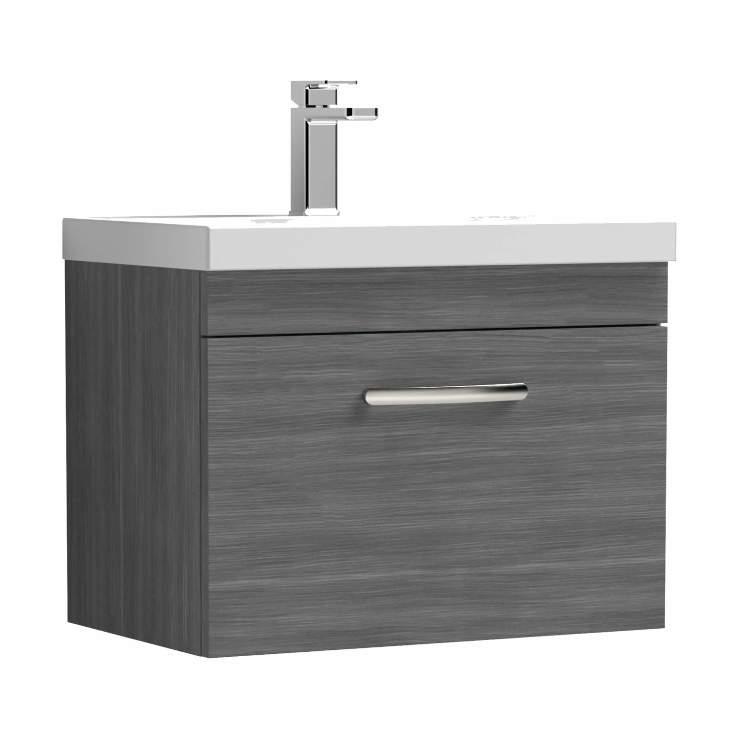 Nuie Athena Wall Hung 1-Drawer Vanity Unit With Basin-3 600mm Wide - Anthracite Woodgrain 5 Nuie Athena Wall Hung 1-Drawer Vanity Unit With Basin-3 600mm Wide - Anthracite Woodgrain - Image 3