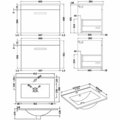 Nuie Athena Wall Hung 1-Drawer Vanity Unit With Basin-2 600mm Wide - Charcoal Black -HEATANDPLUMB Sales nuie athena vanity unit ath039b 1 2