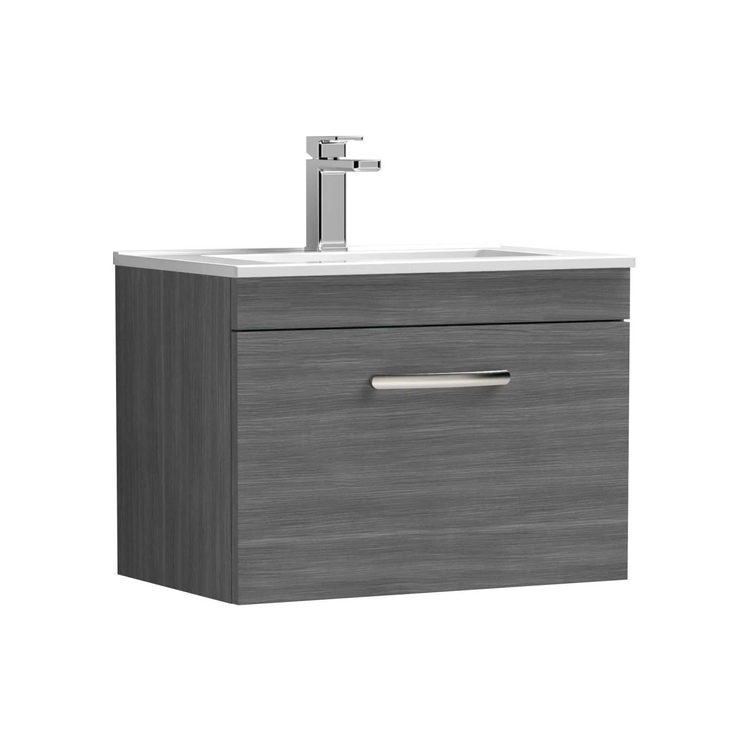 Nuie Athena Wall Hung 1-Drawer Vanity Unit With Basin-2 600mm Wide - Anthracite Woodgrain 8 Nuie Athena Wall Hung 1-Drawer Vanity Unit With Basin-2 600mm Wide - Anthracite Woodgrain - Image 6