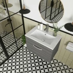 Nuie Athena Wall Hung 1-Drawer Vanity Unit With Basin-2 600mm Wide - Charcoal Black -HEATANDPLUMB Sales nuie athena vanity unit ath039b 7 2