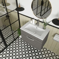 Nuie Athena Wall Hung 1-Drawer Vanity Unit With Basin-2 600mm Wide - Anthracite Woodgrain