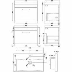 Nuie Athena Wall Hung 1-Drawer Vanity Unit With Basin-3 600mm Wide - Anthracite Woodgrain 16 Nuie Athena Wall Hung 1-Drawer Vanity Unit With Basin-3 600mm Wide - Anthracite Woodgrain -HEATANDPLUMB Sales nuie athena vanity unit ath039d 1