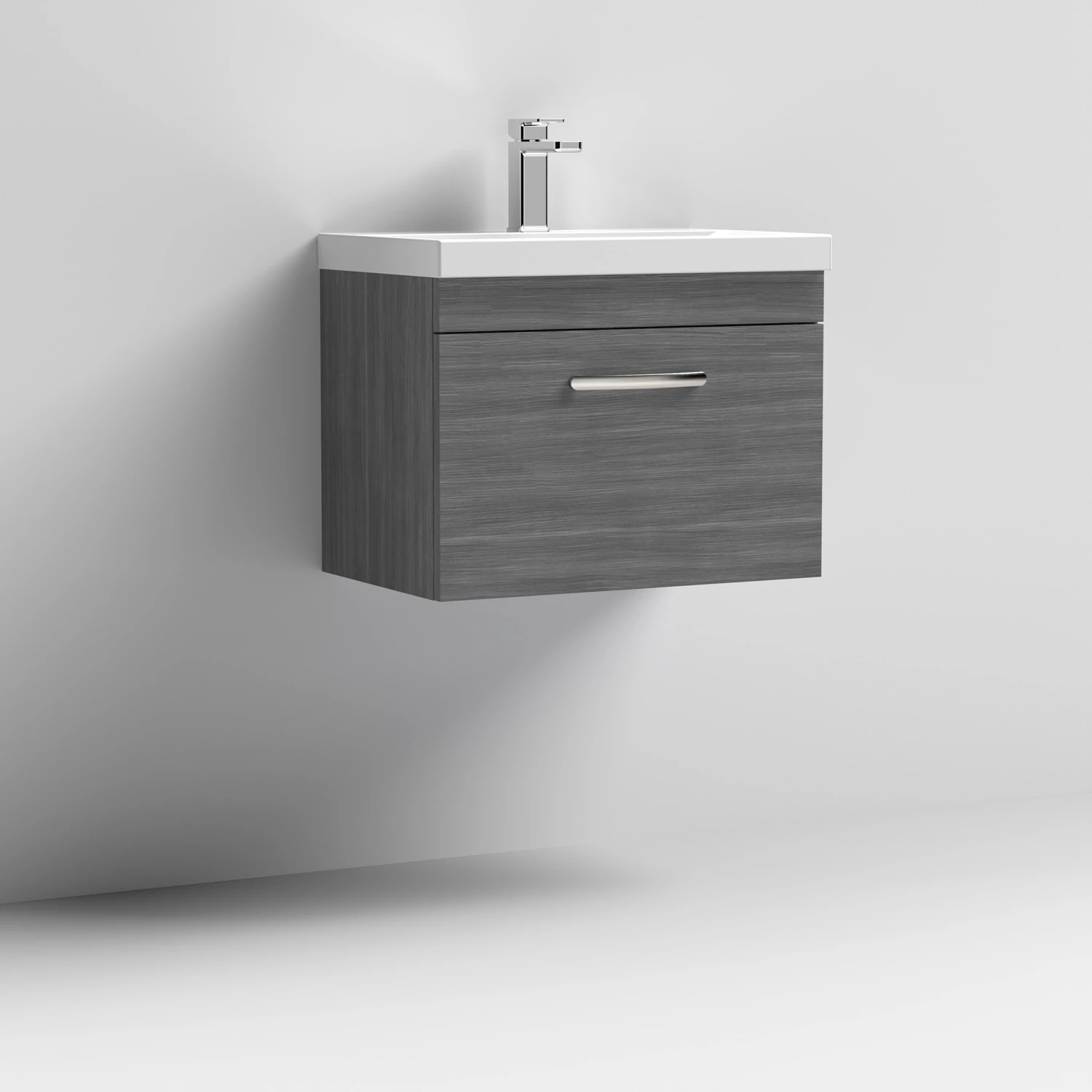 Nuie Athena Wall Hung 1-Drawer Vanity Unit With Basin-3 600mm Wide - Anthracite Woodgrain 7 Nuie Athena Wall Hung 1-Drawer Vanity Unit With Basin-3 600mm Wide - Anthracite Woodgrain - Image 5