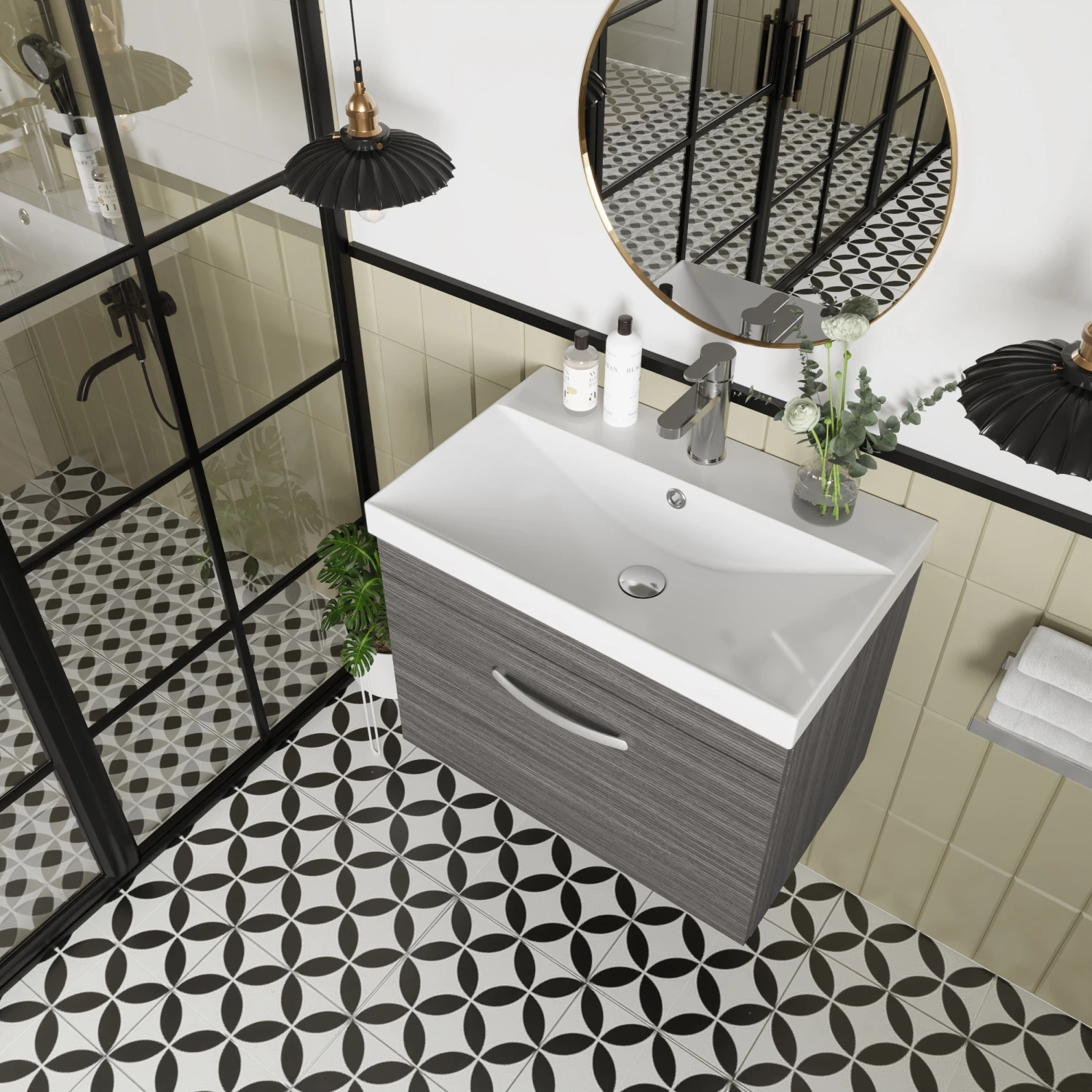 Nuie Athena Wall Hung 1-Drawer Vanity Unit With Basin-3 600mm Wide - Anthracite Woodgrain 8 Nuie Athena Wall Hung 1-Drawer Vanity Unit With Basin-3 600mm Wide - Anthracite Woodgrain - Image 6