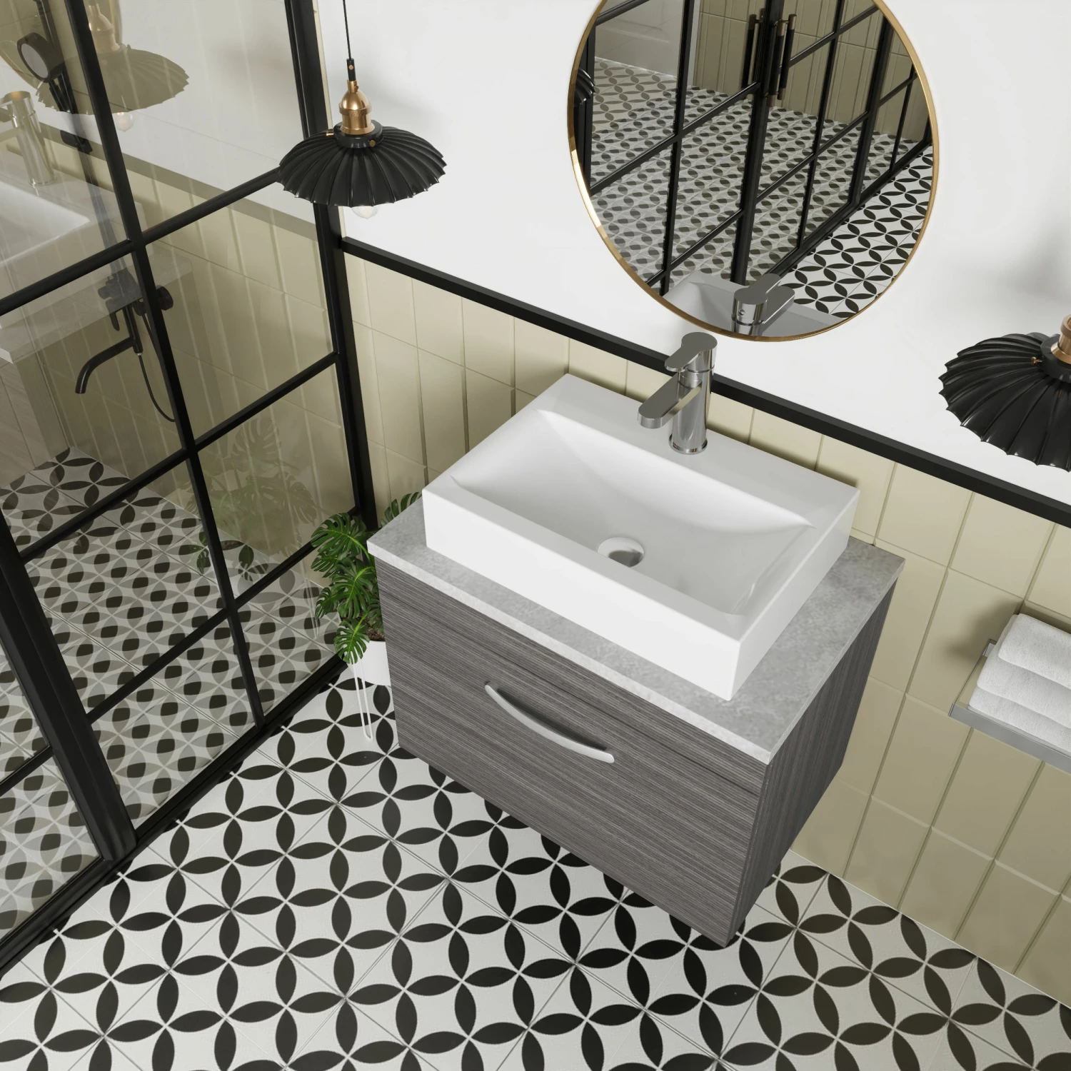 Nuie Athena Wall Hung 1-Drawer Vanity Unit And Worktop 600mm Wide - Gloss Grey Mist 7 Nuie Athena Wall Hung 1-Drawer Vanity Unit And Worktop 600mm Wide - Gloss Grey Mist - Image 5