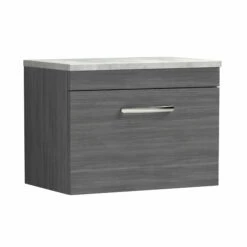 Nuie Athena Wall Hung 1-Drawer Vanity Unit With Grey Worktop 600mm Wide - Anthracite Woodgrain -HEATANDPLUMB Sales nuie athena vanity unit ath039lbg 6