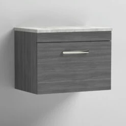 Nuie Athena Wall Hung 1-Drawer Vanity Unit With Grey Worktop 600mm Wide - Anthracite Woodgrain -HEATANDPLUMB Sales nuie athena vanity unit ath039lbg 7