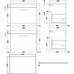 Nuie Athena Wall Hung 1-Drawer Vanity Unit And Worktop 600mm Wide - Charcoal Black -HEATANDPLUMB Sales nuie athena vanity unit ath039w 1 1