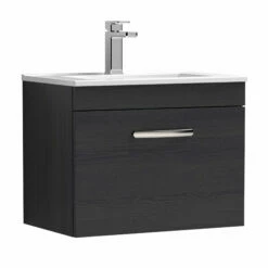 Nuie Athena Wall Hung 1-Drawer Vanity Unit With Basin-2 600mm Wide - Charcoal Black -HEATANDPLUMB Sales nuie athena vanity unit ath040b 4