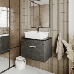 Nuie Athena Wall Hung 1-Drawer Vanity Unit With Grey Worktop 600mm Wide - Anthracite Woodgrain -HEATANDPLUMB Sales nuie athena vanity unit ath040lsb 4