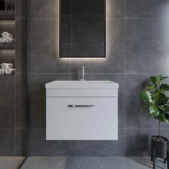 Nuie Athena Wall Hung 1-Drawer Vanity Unit With Basin-4 600mm Wide - Gloss White