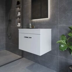 Nuie Athena Wall Hung 1-Drawer Vanity Unit And Worktop 600mm Wide - Gloss White -HEATANDPLUMB Sales nuie athena vanity unit ath041w 2