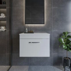 Nuie Athena Wall Hung 1-Drawer Vanity Unit And Worktop 600mm Wide - Gloss White -HEATANDPLUMB Sales nuie athena vanity unit ath041w 3