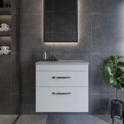 Nuie Athena Wall Hung 2-Drawer Vanity Unit With Grey Worktop 600mm Wide - Gloss White -HEATANDPLUMB Sales nuie athena vanity unit ath048lbg 4