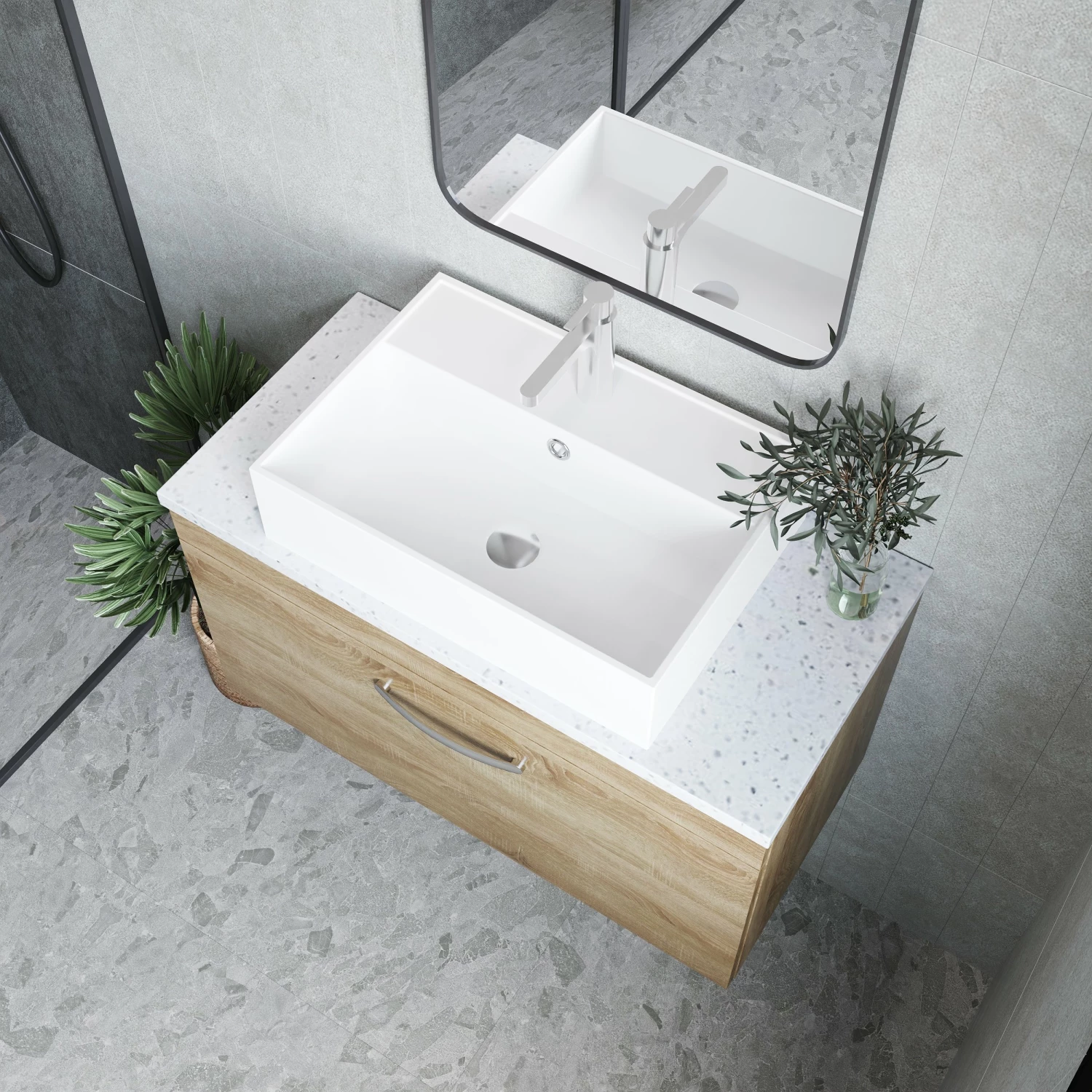 Nuie Athena Wall Hung 1-Drawer Vanity Unit And Worktop 800mm Wide - Natural Oak 5 Nuie Athena Wall Hung 1-Drawer Vanity Unit And Worktop 800mm Wide - Natural Oak - Image 3