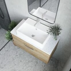 Nuie Athena Wall Hung 1-Drawer Vanity Unit And Worktop 800mm Wide - Anthracite Woodgrain -HEATANDPLUMB Sales nuie athena vanity unit ath059lsw 6