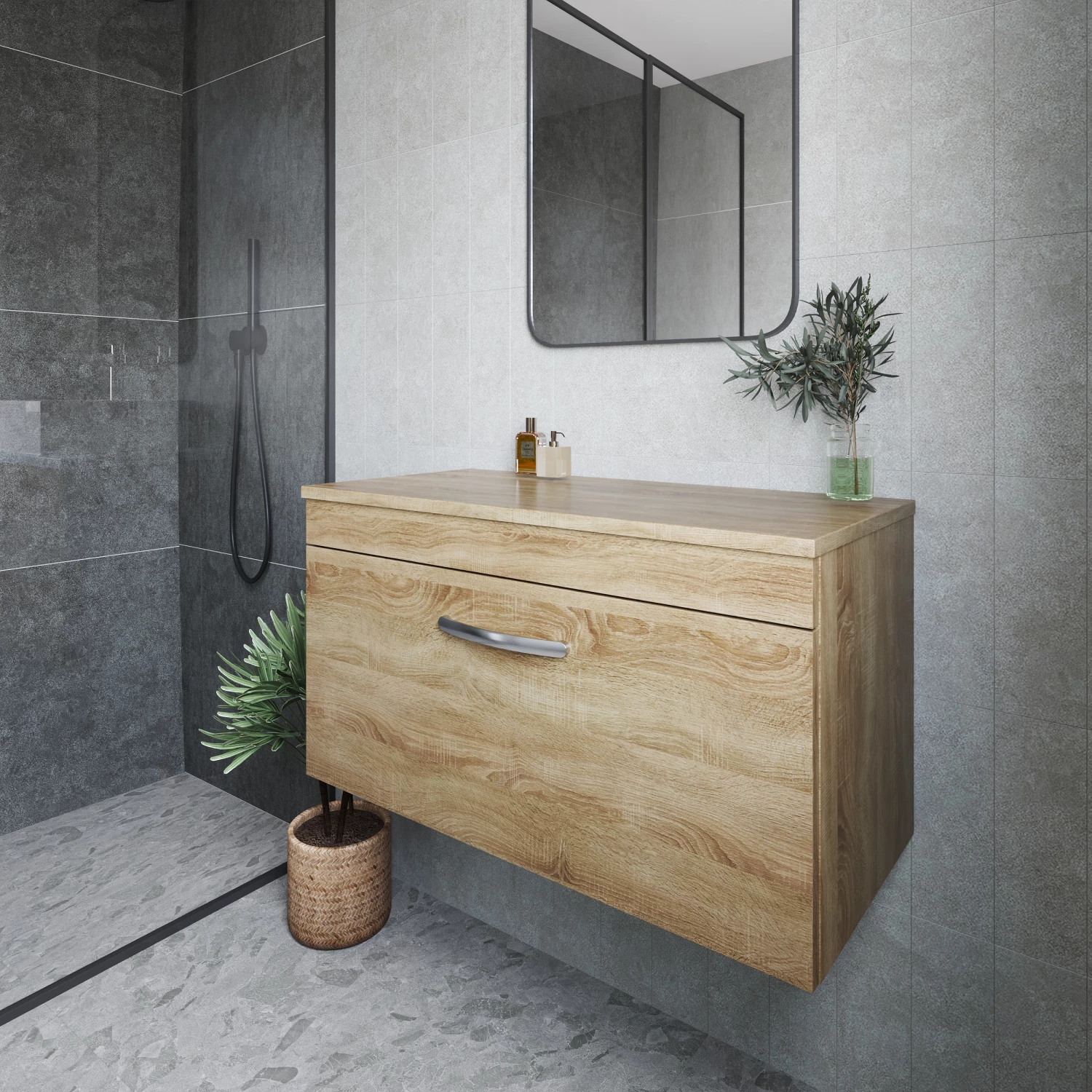 Nuie Athena Wall Hung 1-Drawer Vanity Unit And Worktop 800mm Wide - Natural Oak 7 Nuie Athena Wall Hung 1-Drawer Vanity Unit And Worktop 800mm Wide - Natural Oak - Image 5