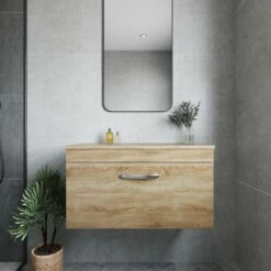 Nuie Athena Wall Hung 1-Drawer Vanity Unit And Worktop 800mm Wide - Natural Oak 16 Nuie Athena Wall Hung 1-Drawer Vanity Unit And Worktop 800mm Wide - Natural Oak -HEATANDPLUMB Sales nuie athena vanity unit ath059w 2