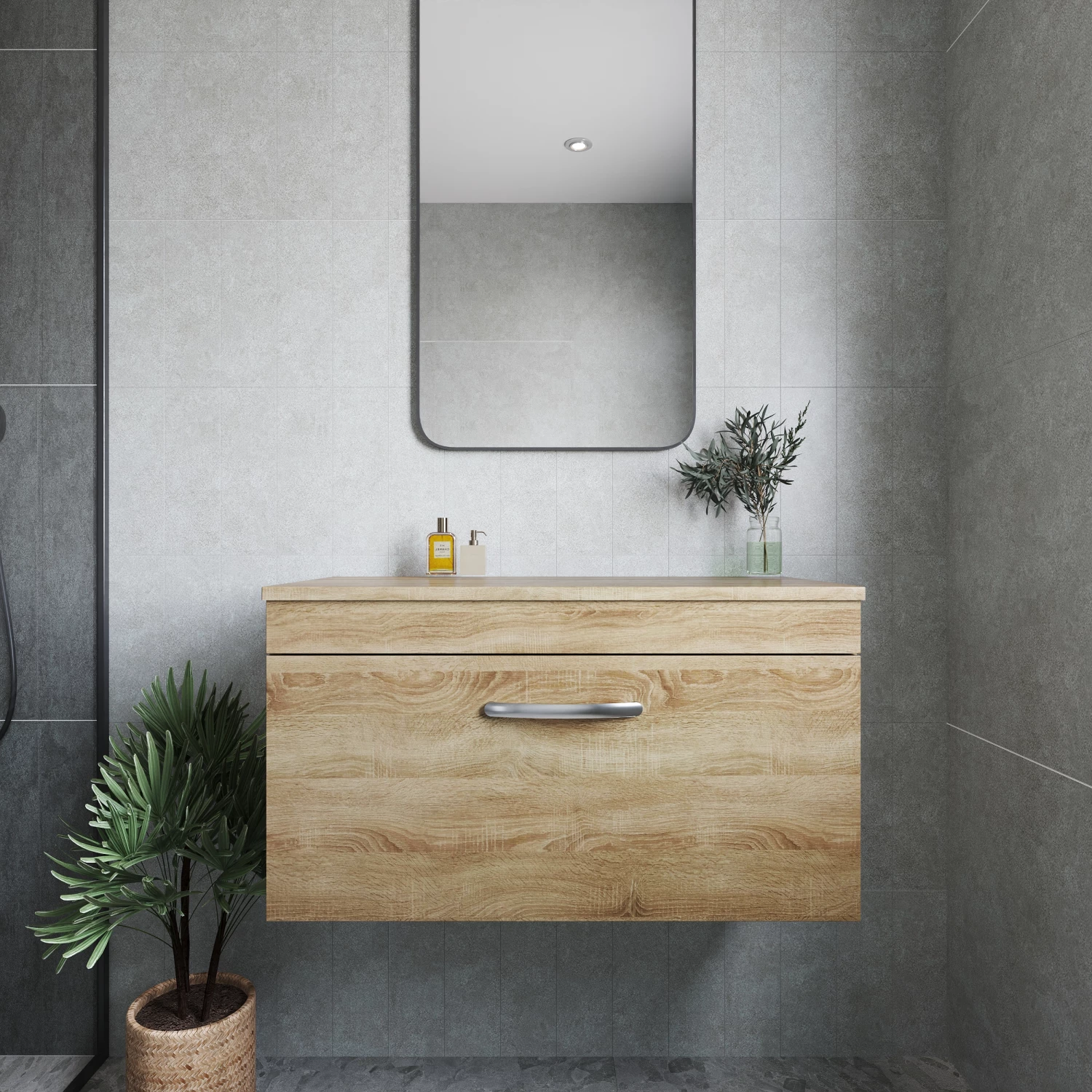 Nuie Athena Wall Hung 1-Drawer Vanity Unit And Worktop 800mm Wide - Natural Oak 8 Nuie Athena Wall Hung 1-Drawer Vanity Unit And Worktop 800mm Wide - Natural Oak - Image 6