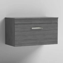 Nuie Athena Wall Hung 1-Drawer Vanity Unit And Worktop 800mm Wide - Anthracite Woodgrain